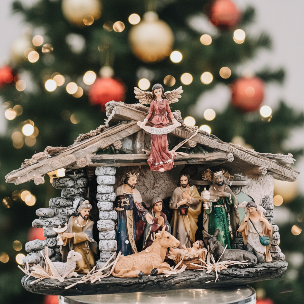 Nativity Scene with Angel and Wise Men, Christmas Manger Set, Holy Family Religious Decor, Classic Holiday Display, Spiritual Gift